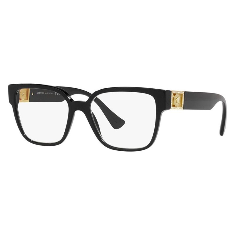 Versace Eyeglasses Square Full Rim, Black Frame and Clear Demo Lenses Lens